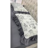 Çift Kişilik 160X200 cm Yatağa Uygun Lastikli Çarşaf, Fırfırlı Yorgan Kılıfı, 2 Adet Fırfırlı Yastık Kılıfı ve Pike - Gri - 160 x 200 cm
