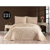 Çift Kişilik 3 Parça Iskandinav Yatak Örtüsü Seti-Yatak Örtüsü Takımı-Pike Takımı Günlük Çeyizlik - Kahverengi - 230 x 250 cm