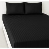 Çift Kişilik Battal %100 Pamuk Saten Lüks Lastikli Çizgili Çarşaf Takımı - Siyah - 180 x 200 cm