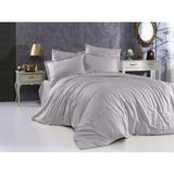 Çift Kişilik Battal %100 Pamuk Saten Lüks Lastikli Çizgili Nevresim Takımı - Gri - 200 x 220 cm