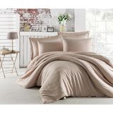 Çift Kişilik Çizgili %100 Pamuk Saten 4 Parça Nevresim Takımı - Kahve - 240 x 260 cm
