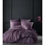 Çift Kişilik Çizgili %100 Pamuk Saten 4 Parça Nevresim Takımı - Mor - 240 x 260 cm