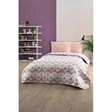 Çift Kişilik Desenli Kapitone Çift Taraflı Renkli Pike Yatak Örtüsü Takımı 200x230 Cm Çarşafsız Pudra