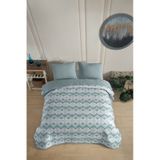 Çift Kişilik Desenli Kapitone Çift Taraflı Renkli Pike Yatak Örtüsü Takımı 200x230 Cm Çarşafsız Yeşil