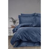 Çift Kişilik Jakarlı Nevresim Takımı - Pamuk Saten Yaprak Desenli Nevresim Seti -Aura Indigo - 200 x 220 cm