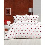 Çift Kişilik Kalpli Nevresim Takımı Çarşafı Lastikli (Beyaz) - Beyaz - Kırmızı - 200 x 230 cm