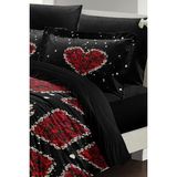 Çift Kişilik Lastikli Çarşaflı Pamuk Saten Black Roses Nevresim Takımı - Foster - 220 x 220 cm