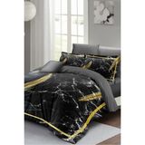 Çift Kişilik Lastikli Çarşaflı Pamuk Saten Dark Marble Nevresim Takımı - Foster - 220 x 220 cm