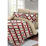 Çift Kişilik Lastikli Çarşaflı Pamuk Saten Geometric Design Nevresim Takımı - Kahverengi - Standart