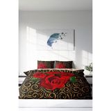 Çift Kişilik Lastikli Çarşaflı Pamuk Saten Gold & Roses Nevresim Takımı - Foster - 220 x 220 cm