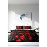 Çift Kişilik Lastikli Çarşaflı Pamuk Saten Red Black Roses Nevresim Takımı - Foster - 220 x 220 cm