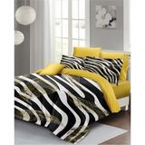 Çift Kişilik Lastikli Çarşaflı Pamuk Saten Zebra Feather Nevresim Takımı - Foster - 220 x 220 cm