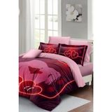Çift Kişilik Lastikli Çarşaflı Sevgililer Günü % 100 Pamuk Saten Love U Nevresim Takımı - Foster - 220 x 220 cm