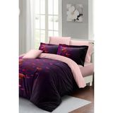 Çift Kişilik Lastikli Çarşaflı Sevgililer Günü % 100 Pamuk Saten Purple Love Nevresim Takımı - Foster - 220 x 220 cm