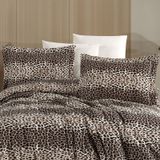 Çift Kişilik Leopar Desen Nevresim Takımı 200x220 4 Yastık Kılıfı Lastikli Çarşaflı 160x200+30 Krem - Kahverengi