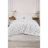Çift Kişilik Nevresim Seti %100 Pamuklu Çiçek Detaylı Nevresim Takımı Kolay Ütülenen - Beyaz - Mavi - 220 x 200 cm