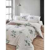 Çift Kişilik Pamuklu Nevresim Takımı 4 Parça – Açelya Desen – Krem-Yeşil / Yumuşak Dokulu - Krem - Yeşil - 200 x 220 cm