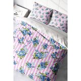 Çift Kişilik Sık Dokuma Pamuk Saten 3D Özel Tasarım Blue Rose Naturel Nevresim Takımı - Pembe - Standart