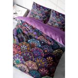 Çift Kişilik Sık Dokuma Pamuk Saten 3D Özel Tasarım Ethnic Purple Nevresim Takımı - Foster - 220 x 220 cm