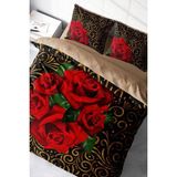 Çift Kişilik Sık Dokuma Pamuk Saten 3D Özel Tasarım Gold & Roses Nevresim Takımı - Foster - 220 x 220 cm