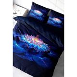 Çift Kişilik Sık Dokuma Pamuk Saten 3D Özel Tasarım Lotus Night Nevresim Takımı - Mavi - Standart