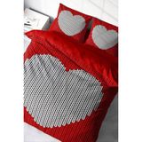 Çift Kişilik Sık Dokuma Pamuk Saten 3D Özel Tasarım Woven Heart Nevresim Takımı - Kırmızı - Standart
