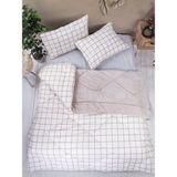 Çift Kişilik Welsoft Kareli Bej Yorgan Seti Battaniye - Yorgan ve Yastık Kılıflı - 195 x 215 cm