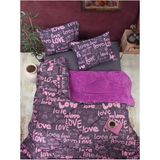 Çift Kişilik Welsoft Love Desenli Pembe Yorgan Seti Battaniye - Yorgan ve Çarşaf Takımı - 195 x 215 cm