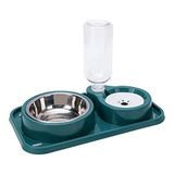Çift Köpek Kedi Kaseleri, 2'si 1 arada Pet Su ve Gıda Kasesi Seti, Otomatik Yerçekimi Su Sebili Şişesi, Çıkarılabilir Paslanmaz Çelik Kase Kediler ve Köpekler için Dökülmez Yavru Kedi Tavşan