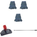 Çift Kovalı Temizlik Arabası Seti, 3 Adet Yedek Mop ve 17 cm Dar Mop Tutucu - Pembe - Seçenek 1