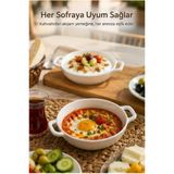 Çift Kulplu Beyaz Porselen Fırın Kabı Ve Servis Kasesi 12X15 Cm - Kahvaltılık Meze Ve Sufle Güveç Tabağı