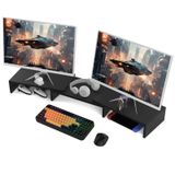 Çift Monitör Standı Yükseltici Ofis Masaüstü Organizatör Standı 2 Monitör için, Ayarlanabilir Uzunluk ve Açı 3 Raf, Çok Fonksiyonlu Stand up up to 48 inç fit Bilgisayar, TV, dizüstü bilgisayar, Oyun,