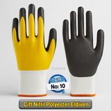 Çift Nitril (Sarı-Siyah) No: 10 L Beden Polyester Double Nitril Iş Güvenlik Inşaat Eldiveni - Sarı - Siyah - XL