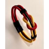 Çift Renkli El Yapımı Taraftar Bilekliği Makrome-%100 Deri Kombin Unisex Bileklik Net 21 Cm Sarı - Kırmızı