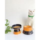Çift Seramik Kedi ve Köpek Mama ve Su Kabı, Siyah ve Renkli Tasarım, 2'li Set - Seçenek 1