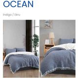 Çift Taraflı %100 Pamuklu 4 Katlı Müslin Çift Kişilik Yatak Örtüsü 220X230 cm - Indigo - 220 x 230 cm