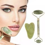 Çift Taraflı 2Li Cilt Yüz Masaj Aleti Jade Roller Yeşim Taşı Seti (5433)