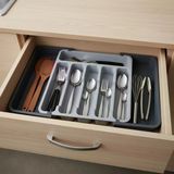 Çift Taraflı Açılır Çekmece İçi Kaşıklık Ve Organizer - Modüler Sürgülü Mutfak Düzenleyici - Açık Gri Ve Antrasit Renk - Kapalı 31 Cm Açık 52 Cm