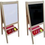 Çift Taraflı Ahşap Çocuk Yazı Tahtası 110X45 Cm, Kalem, Silgi, Tebeşir Hediye - Ahşap - Beyaz - Seçenek 1