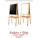 Çift Taraflı Ahşap Çocuk Yazı Tahtası ve Kalem Seti Hediyeli - Ahşap - Bej - Siyah - Seçenek 1