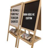Çift Taraflı Ayaklı Yazı Tahtası Seti, Silgi, Kalem ve Tebeşir Hediyesiyle Renkli Yazı Yazma - Açık Bej - Seçenek 1