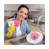 Çift Taraflı Bulaşık Süngeri, Gülen Kedi Yüz Ovucu Dayanıklı Sünger, Scrub And Sponge - 2'li Paket - Option-1