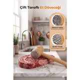 Çift Taraflı Gürgen Ahşap Et Dövücü - Paslanmaz Çelik Başlıklı Et Tokmağı