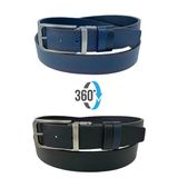 Çift Taraflı Hakiki Deri 3.5 Cm.lik Klasik Dönerli Tokalı Kemer Lacivert/Siyah - Xd-300-805-St
