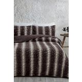 Çift (Taraflı) Kişilik Kürk Yorgan Dolgulu Peluş Yumuşak Wellsoft Yatak Örtüsü 3 Parça Set Eter Kahve