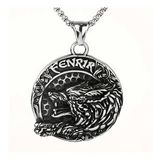Çift Taraflı Kullanım Iskandinav Mitolojik Fenrir Kurt Kolye / Viking Pusula Gümüş Kolye