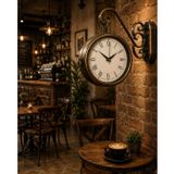 Çift Taraflı Metal Duvar Saati Vintage İstasyon Tasarımı