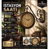 Çift Taraflı Nostaljik İstasyon Duvar Saati Metal Gövde 36x25 cm