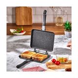 Çift Taraflı Ocak Üstü Döküm Tost Makinesi, Granit Efektli Yanmaz Yapışmaz Sandviç ve Tost Tavası - Hamburger, Omlet ve Aperatifler Için Ideal | Ergonomik Saplı Kolay Temizlenebilir Grill Tava - Ahşap