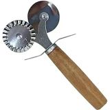 Çift Taraflı Paslanmaz Çelik Hamur Pizza Kesici, Tırtıklı Düz Bıçaklı, Ergonomik Ahşap Saplı, Ravioli, Mantı, Kurabiye Pizza Kesme Aleti